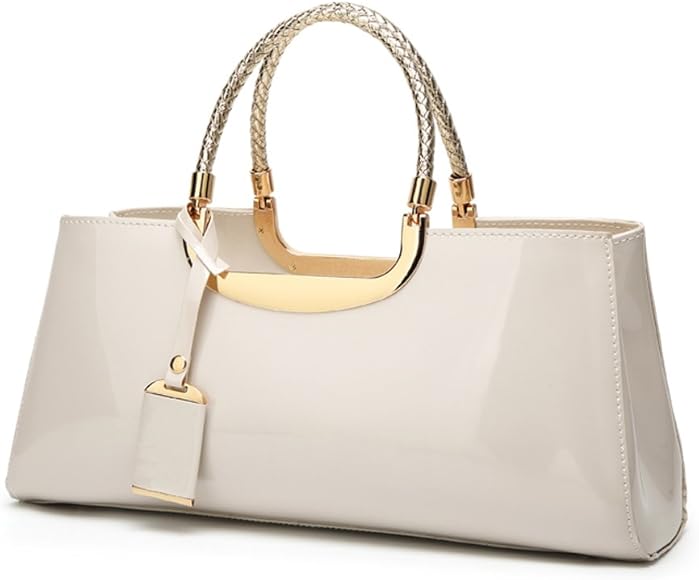 beige patent handbag