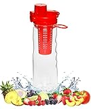 FlavFusion 25 oz Infuser Water Bottle with Locking Flip Top Lid (Red)