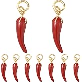Beebeecraft 1 Box 10Pcs Chili Pepper Charms 18K Gold Plated Brass 3D Red Enamel Cornicello Italian Horn Charms with Jump Ring for Bracelet Earring Necklace DIY Craft Making