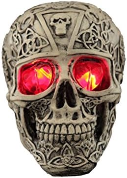 Lisam Terror Skull Skeleton Statue Tricky Prop Ghost Resin with LED Eye Light for Halloween Gifts &amp; Decoration - Carving