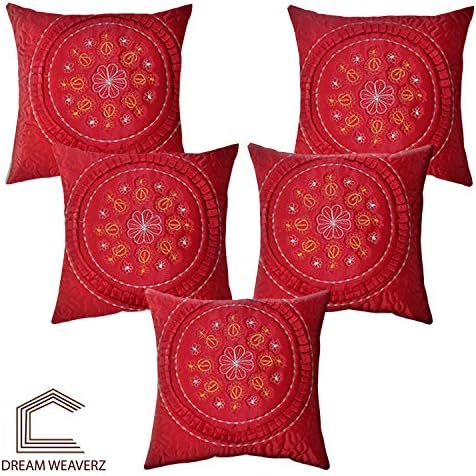 Dream Weaverz Polyester 120TC Cushion Covers, 16 x 16 Inch, Red, 5 Piece