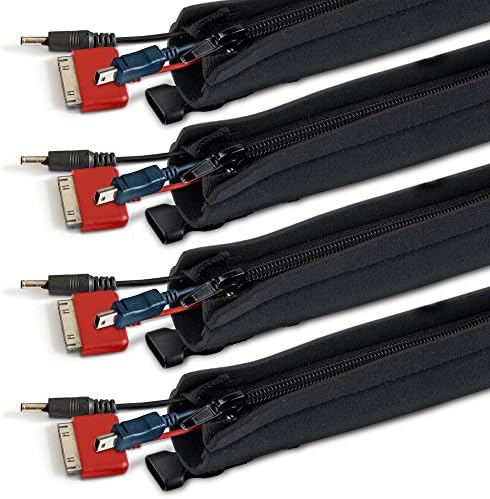 4-Pack of 20 Cable Management Sleeves with Buckles – Flexible Neoprene Wire Organizer for Covering Computer, TV, Console, and Home Entertainment Cords by Lansky Office Supplies