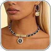 Srazeyo Unique Number 5 Pendant Necklace Earrings Set - Artificial Pearl Jewelry, Fashionable Women's Jewelry (Necklace + Earrings)