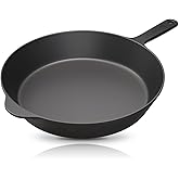 COOKLIFE 12 Inch Smooth Cast Iron Skillet with Wooden Spatula - Dishwasher & Oven Safe Pre-Seasoned Cast Iron Pan - Cast Iron