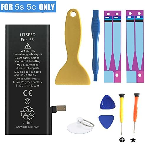 Litsped Replacement Battery for iP 5S &amp; 5C New 0 Cycle 1560mAh Battery with Complete Repair Tool Kits