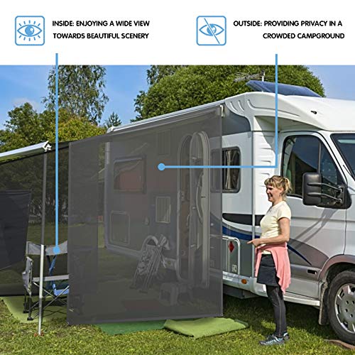 Goplus RV Awning Side Sun Shade, 9’ x 7’ Black Mesh Sunshade Screen
