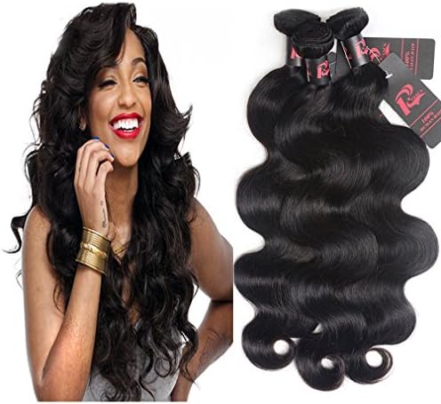 Resaca Peruvian Hair 3 Bundles Body Wave Remy Human Hair Weaves Weft Full Head Set 8A Real Virgin Peruvian Human Hair Extensions Tangle Free 8-30 Inches (12 14 16inches, Natural Black)
