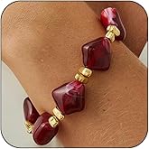 Dainty Chunky Irregular Turquoise Bracelet for Women Boho Gold Beaded Red Resin Acrylic Bracelets Fashion Prom Party Costume Accessories Jewelry Gift