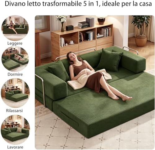 Divano letto a 2 posti, 160 cm, con schiuma e molle, per soggiorno, verde