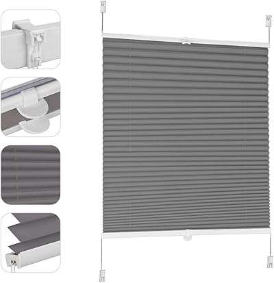 Sekey Plissee ohne Bohren Verdunkelung, Fenster Plissee Klemmfix Jalousie 105 cm breit, Verspannt Blickdicht Sonnenschutz Fensterollo, 105x120cm, Dunkelgrau