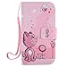 S4 Case,Galaxy i9500 Case LEECOCO Fancy Paint Floral Design Case [Credit Cards Slot] [Cash Pockets] PU Leather Flip Wallet Case with Stand for Samsung Galaxy S4 I9500,Pink Cat