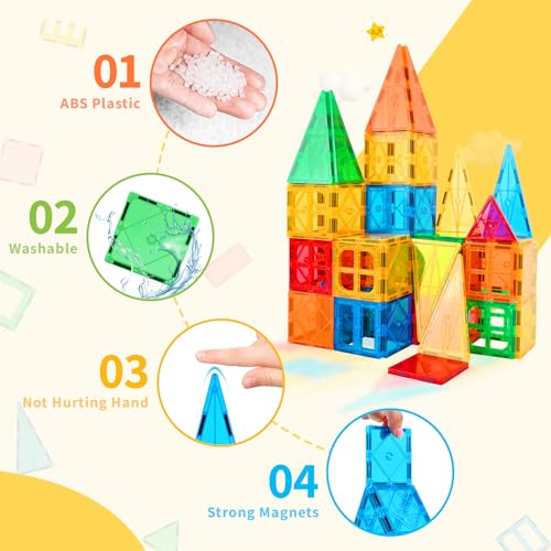 Katiago Magnetic Constructions, 100 Pieces Magnetic Blocks for Children from 3 4 5 6 Years, Strong Magnetic Construction with 2 Cars Perfect Gift for Boys and Girls of 3 4 5 6 7 8 Years Old