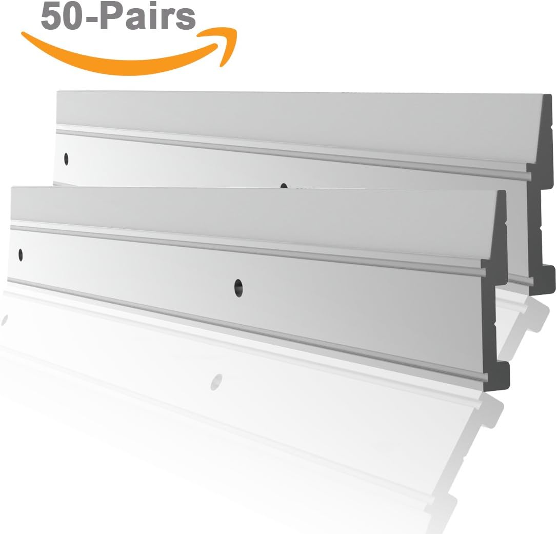 MBS Standoffs 6' Z-Clip Aluminum, French Cleat Picture Hanger System, Medium to Heavy Duty (Bag of 50 Pairs)