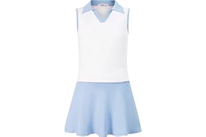 LIONJIE Kids Girls Tennis Golf Dress Outfit Sleeveless Dress with Pockets Athletic Skorts and Polo Tank Top Sets