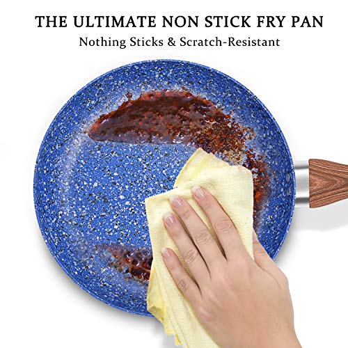 MICHELANGELO Granite Frying Pans, Nonstick Frying Pan Set, Blue Granite Rock Frying Pans Nonstick, Stone Nonstick Skillets, Induction Compatible, 9.5" & 11" – Blue