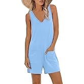 Nfsion Womens Summer V Neck Sleeveless Tank Top Romper Loose Fit Jumpsuit Trendy One Piece Jumps with Pockets