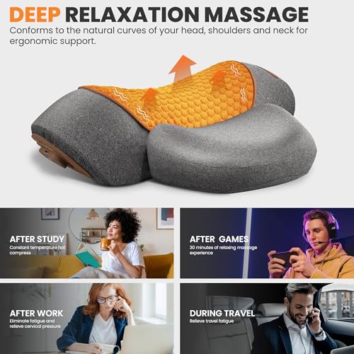 Svxhaoy 3-in-1 Neck Massage Pillow—with Heat, Massage, and Traction Stretching,Deep Tissue Massage Relieves Shoulder and Neck Muscle Pain and Stiffness,Suitable for Men and Women, Grey