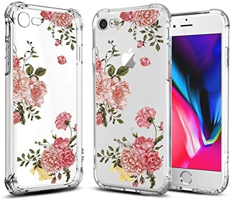 XinHe Case for iPhone 8 iPhone 7 Case with Flowers, [Four Corners Thicken Shockproof] Slim Shockproof [Support Wireless Charging] Clear Floral Pattern Soft Flexible TPU Back Cover Cases for iPhone 8/7