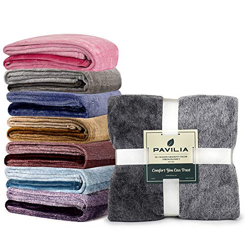 PAVILIA Flannel Fleece Ombre Throw Blanket for Couch Soft Cozy