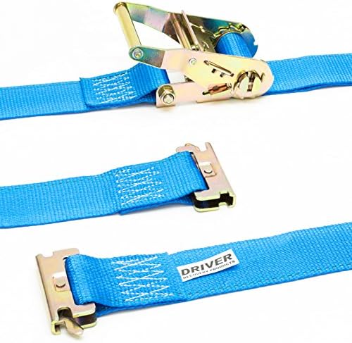 Driver Recovery 2 ETrack Rachet Tie-Down Straps - 2" x 16' for E-Track Cargo Load Control Systems in Vans, Trucks &amp; Trailers - Blue