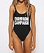 Vanell Women's Letter Print Monokini Bikini High Cut Backless One Piece Swimsuit, Black 3, Tag S=US 2-4