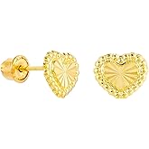 14k REAL Yellow Gold Heart Stud Earrings with Screw Back