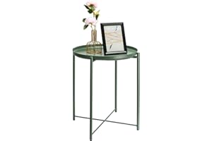 danpinera Side Table, End Table for Small Spaces Accent Metal Bedside Table Round Small End Table, Outdoor Side Table Accent Patio Side Table Anti-Rust and Waterproof Dark Green