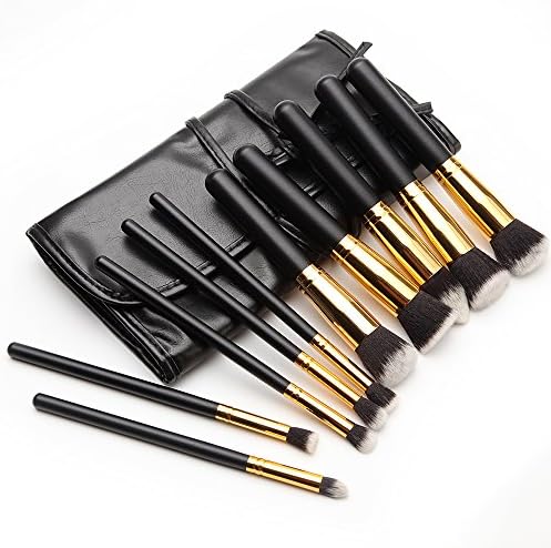 Make Up Brushes 10Pcs Set Professional Wooden handle Foundation Blush Concealer Eyeshadow Powder Contour Brush with Travel Pouch Black