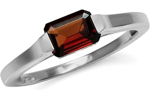 Silvershake Half Bezel Set Octagon Shape Gemstone White Gold Plated or Yellow Gold Plated 925 Sterling Silver Minimalist East-West Solitaire Promise Ring Jewelry for Women