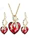 Gift! Gold Plated necklace Sets For Women Crystal Heart Necklace Earrings Jewellery Set Bridal Wedding Accessories (Red)