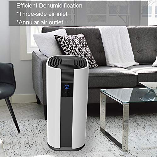 OULUN Eurgeen Portable Touch-Screen 6 Gallons(50 Pints) Home Piston Dehumidifier Dryer Whisper Quiet for Home largerooms Basement with Fan Wheels and Drain Hose Moisture Remover Dehumidifier - Thumbnail 4