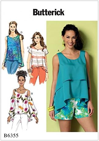 BUTTERICK Ladies Easy Sewing Pattern 6355 Overlay, Cold Shoulder & Notch Neck Tops