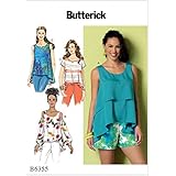 BUTTERICK Ladies Easy Sewing Pattern 6355 Overlay, Cold Shoulder & Notch Neck Tops