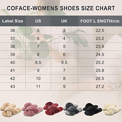 COFACE Womens Fuzzy Slides Fluffy Faux Fur Cross Slippers Open Toe Yoga