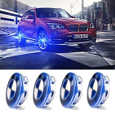4X Car Cover Hood LED Tire Emblem Badge Wheel Center Hub Caps For BMW Blue Light