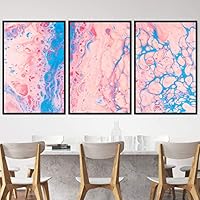 3 Piece Framed Canvas Wall Art Pink Pastel Liquid Canvas Prints Home Artwork Decoration for Living Room,Bedroom - 16