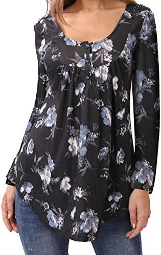 Bzonly Womens Blouses Long Sleeve Floral Print Tunic Tops Button Up Casual Shirts
