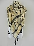 Tan Light Brown With Black Embroided Arab Shemagh Head Scarf Neck Wrap Cottton
