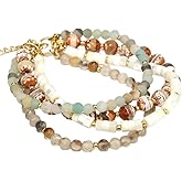 ZOSOJONA Boho Bracelets 4 Layered Natural Stone Agate Turquoise Crystals Beaded Bracelet for Women Teen Girls Birthday Jewelry Gifts