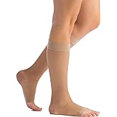 EvoNation Women’s Sheer 20-30 mmHg Compression Stockings – Knee High Open Toe Support for Swelling, Varicose Veins, DVT, Flight Travel, Circulation and Pain Relief – Sheer, Firm Fit – Made in USA