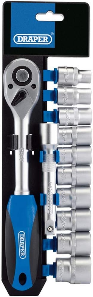 Draper 12 Piece 1/2-Inch Square Drive Metric Socket and Ratchet Set - DIY Home Workshop Professional & Car Kit