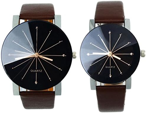 Orangesky Couple Watch!!! 1pair Men and Women Quartz Dial Clock Leather Wrist Watch (Coffee)