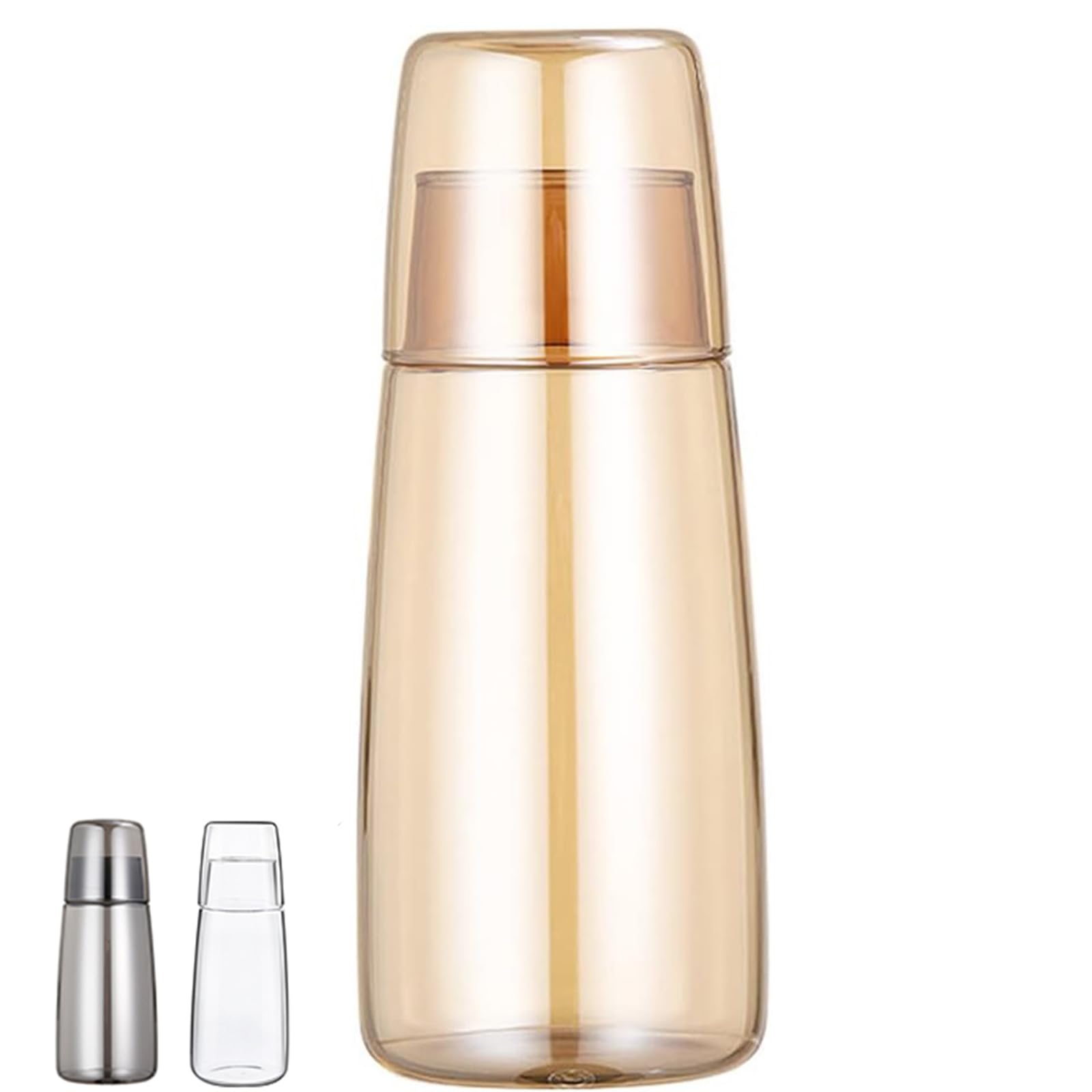 Bedside Table Water Carafe Set with cup Glass Night Cup, Mouthwash Bottle Carafe with Lid for Bedroom, Bathroom, Kitchen 25 oz/750 ml (Gold)
