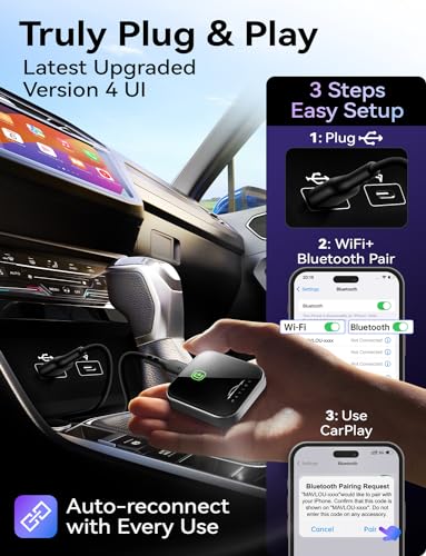 Carplay Wireless Adapter, Mavlou Latest Upgrade Carplay Dongle, Metal Frame, Glass Panel, Convert Wired to Wireless Car Play, Plug and Play OTA Upgrade, for iPhone iOS 10+ & Cars with Wired CarPlay