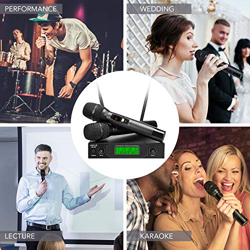 Wireless Microphone, VeGue Dual UHF Cordless Mic Set with Handheld Metal Mics, Interference-Free 300ft Long Operation, Ideal for Karaoke, Party, DJ, Church, Wedding, Class Use - Thumbnail 6