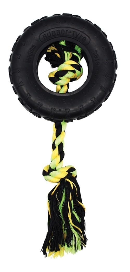 HAPPYPET Grrrelli Tyre and Rope Dog Chew Toy Strong Fun Interactive Chewing Playing Catch Fetch Lightweight Tugging Pulling for All Breeds - Large — image 1