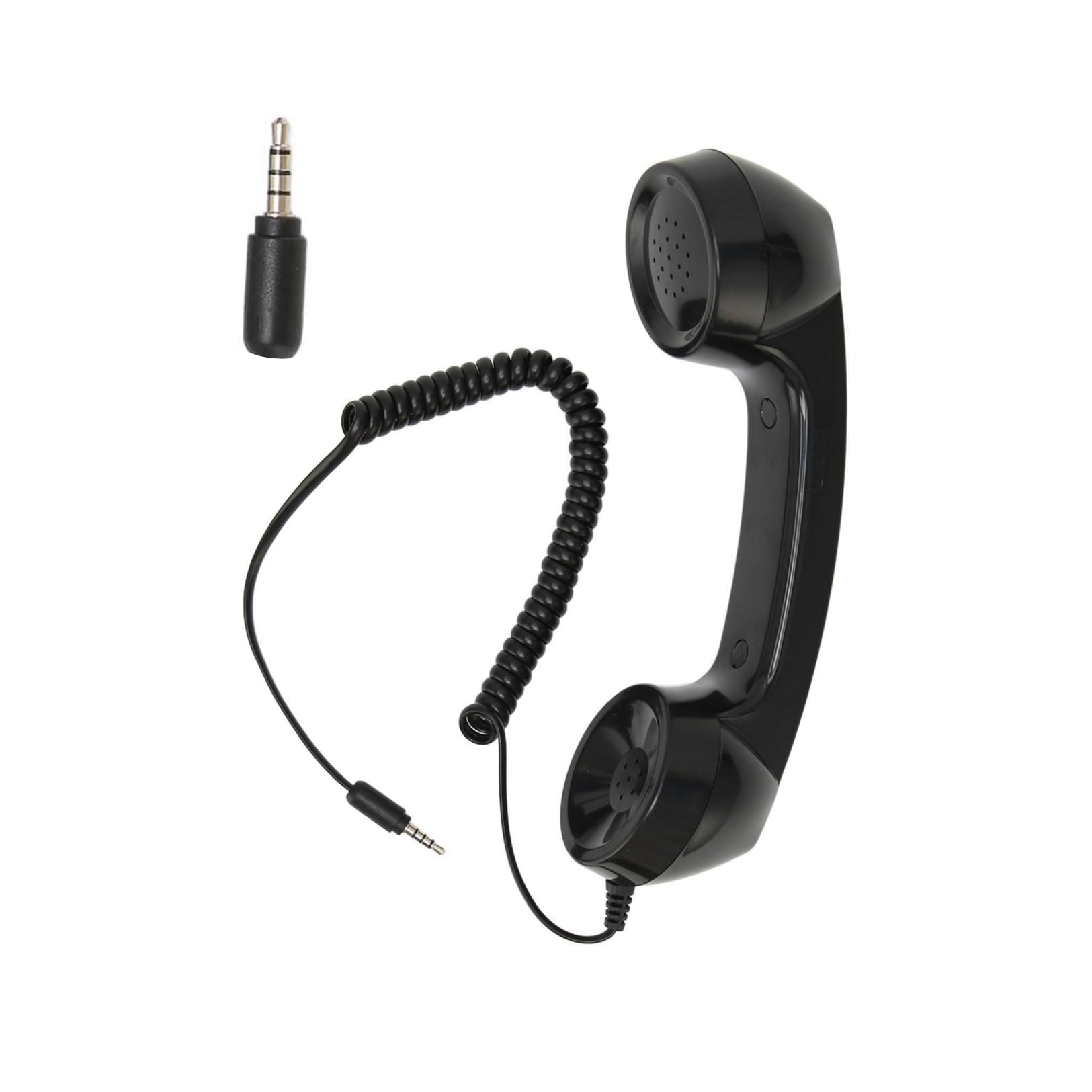Retro Phone Handset, 3.5mm Telephone Handset Cell Phone Receiver Mic Microphone for Cellphone Smartphone, with Answer Button, Sound (Black)