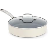 Calphalon Ceramic Nonstick 3 Quart Saute Pan with Lid, Easy Cleanup Ceramic Pan for Sauteing, Searing, PFAS-Free Cookware, Dishwasher Safe, Metal Utensil Safe, Flour