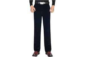 Men's Middle-Aged Corduroy Pant Button Zipper High Waist Trousers Non-Iron Straight Long Pants with Pocket