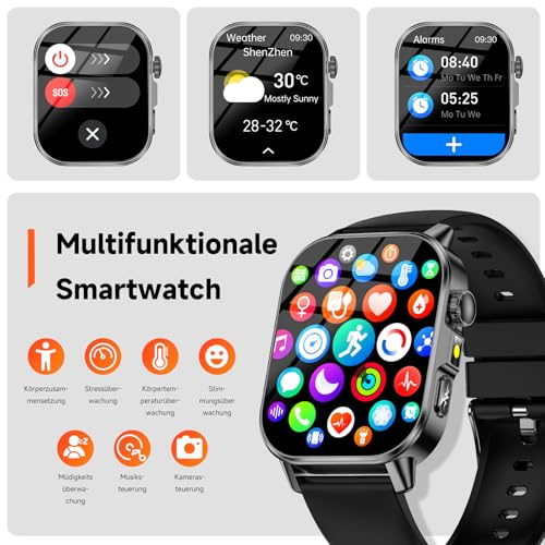 2026 Smartwatch Women Men ECG/Blood Pressure/Uric Acid/BMI/HRV/LED Light, 2.0 Inch Health Watch with 24H Blood Pressure Measurement SpO2 Heart Rate Monitor Body Temperature Sleep Monitor, SOS